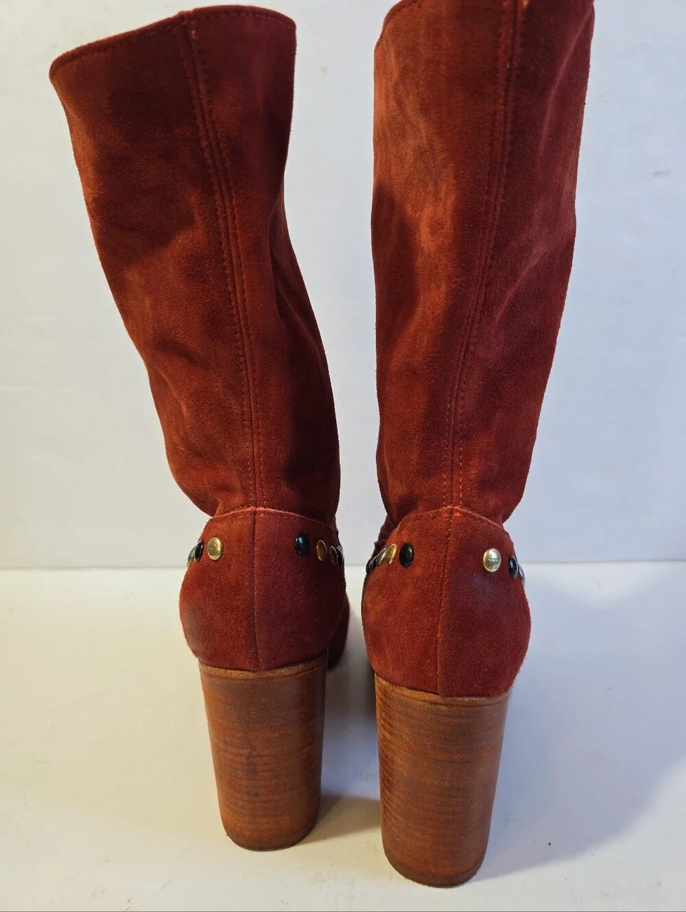 Free People Dakota Womens Rust Red Suede Studded Mid-Calf Boots Size 37